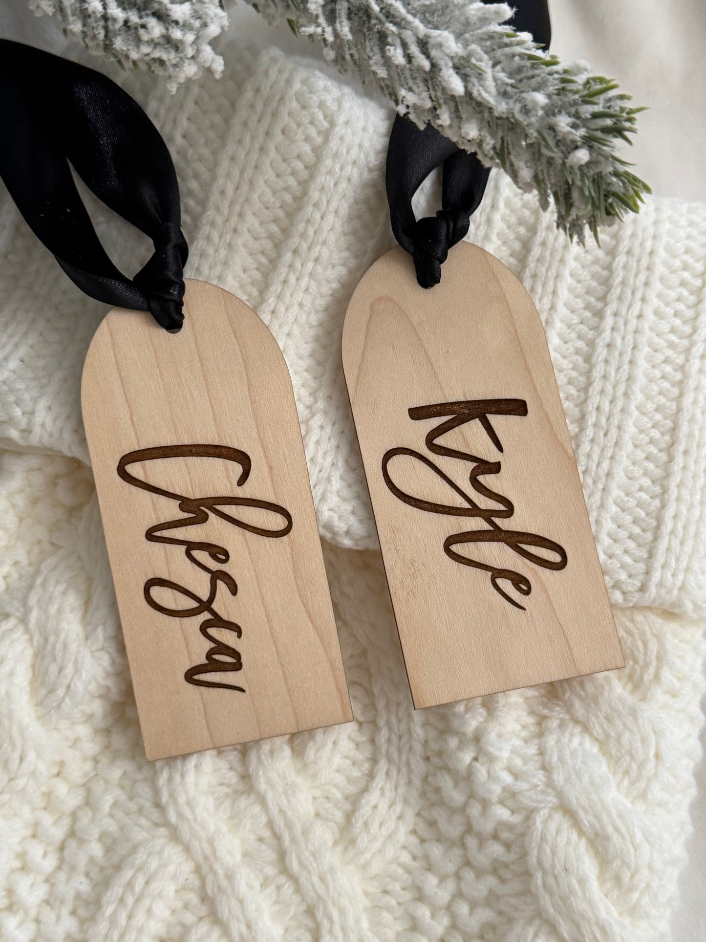 Light Maple Wood Stocking Name Tags