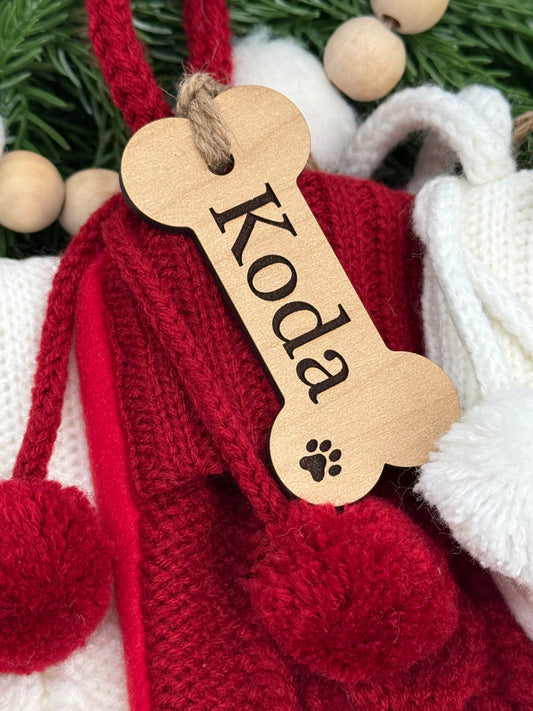 Personalized Wooden Dog Bone Stocking Tag