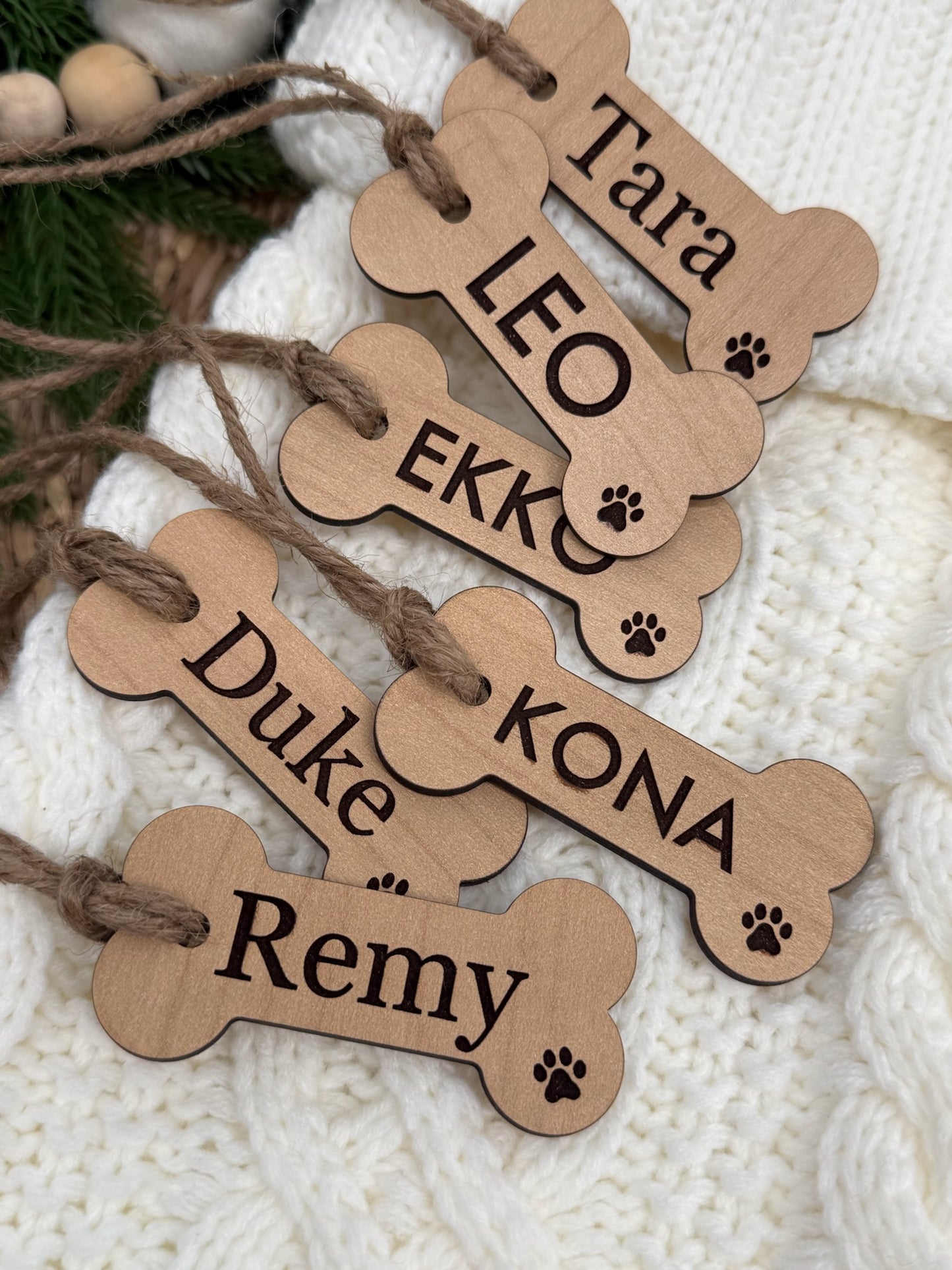 Personalized Wooden Dog Bone Stocking Tag