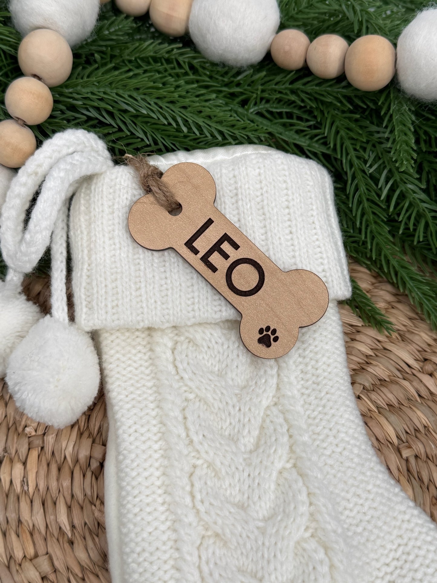 Personalized Wooden Dog Bone Stocking Tag