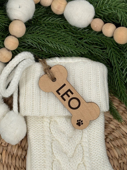 Personalized Wooden Dog Bone Stocking Tag
