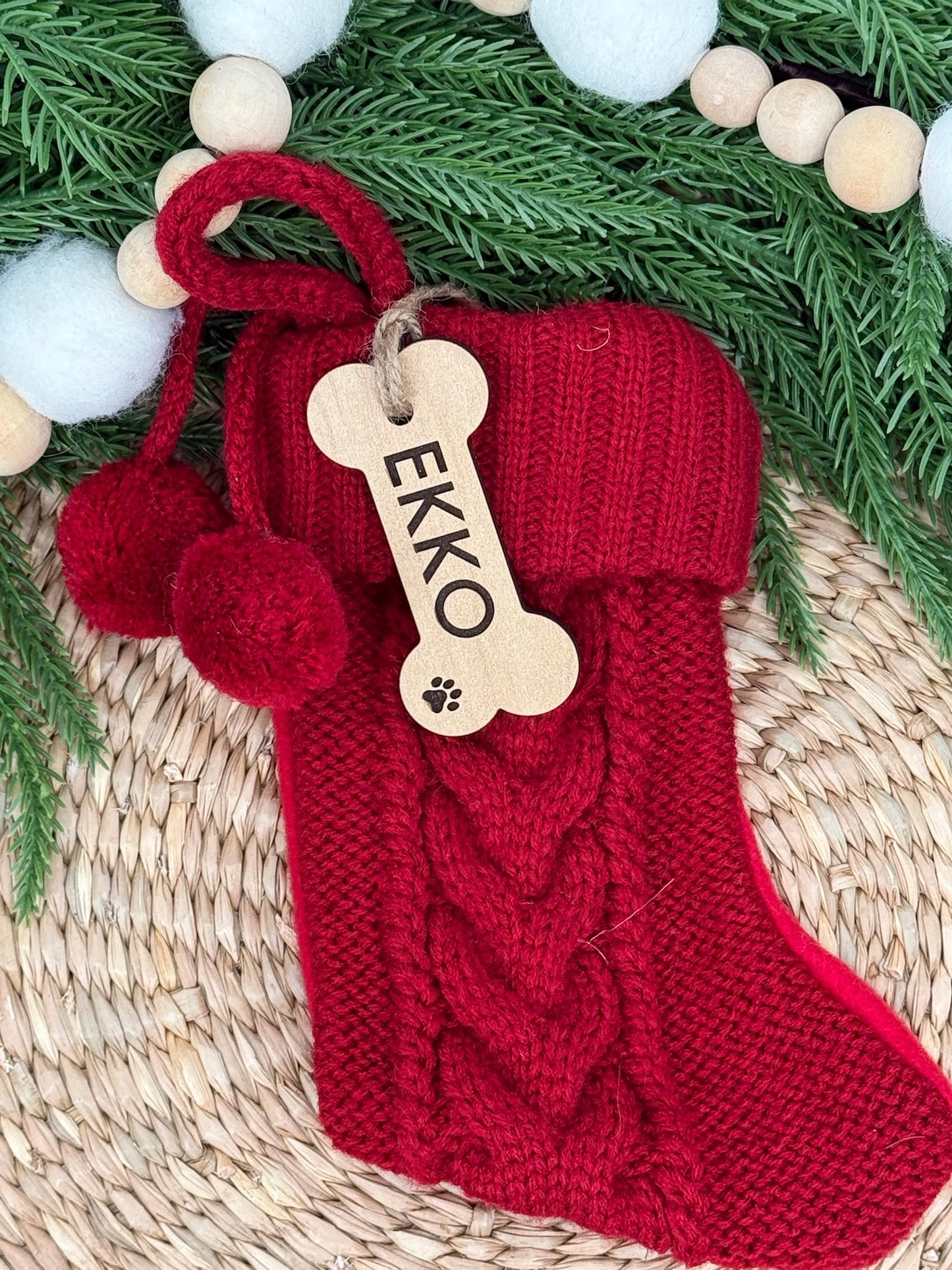 Personalized Wooden Dog Bone Stocking Tag